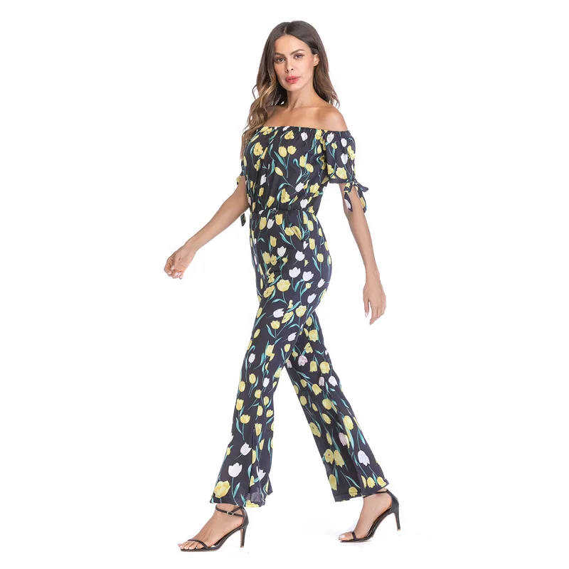 BONGOR LUSS Off the Shoulder Bow Tie Women Jumpsuit Sexy Backless Floral Print Casual Pants Summer Jumpsuit Romper (6)