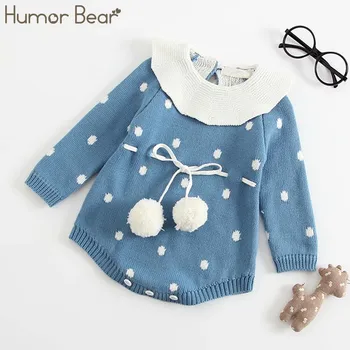 

Humor Bear Knit Sweater Dot design Baby Clohting Set 2018 Autumn Baby Girls Full Sweater Suits