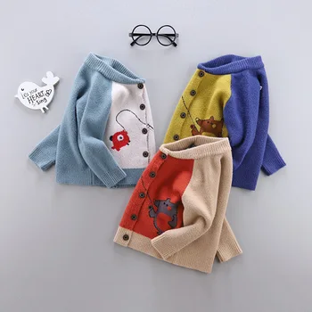 

2019 Autumn Winter Baby Boys Cartoon Bear Long Sleeve Knitwear Cardigans Coat Kids Children Sweaters Casaul Boys Knitted Clothes
