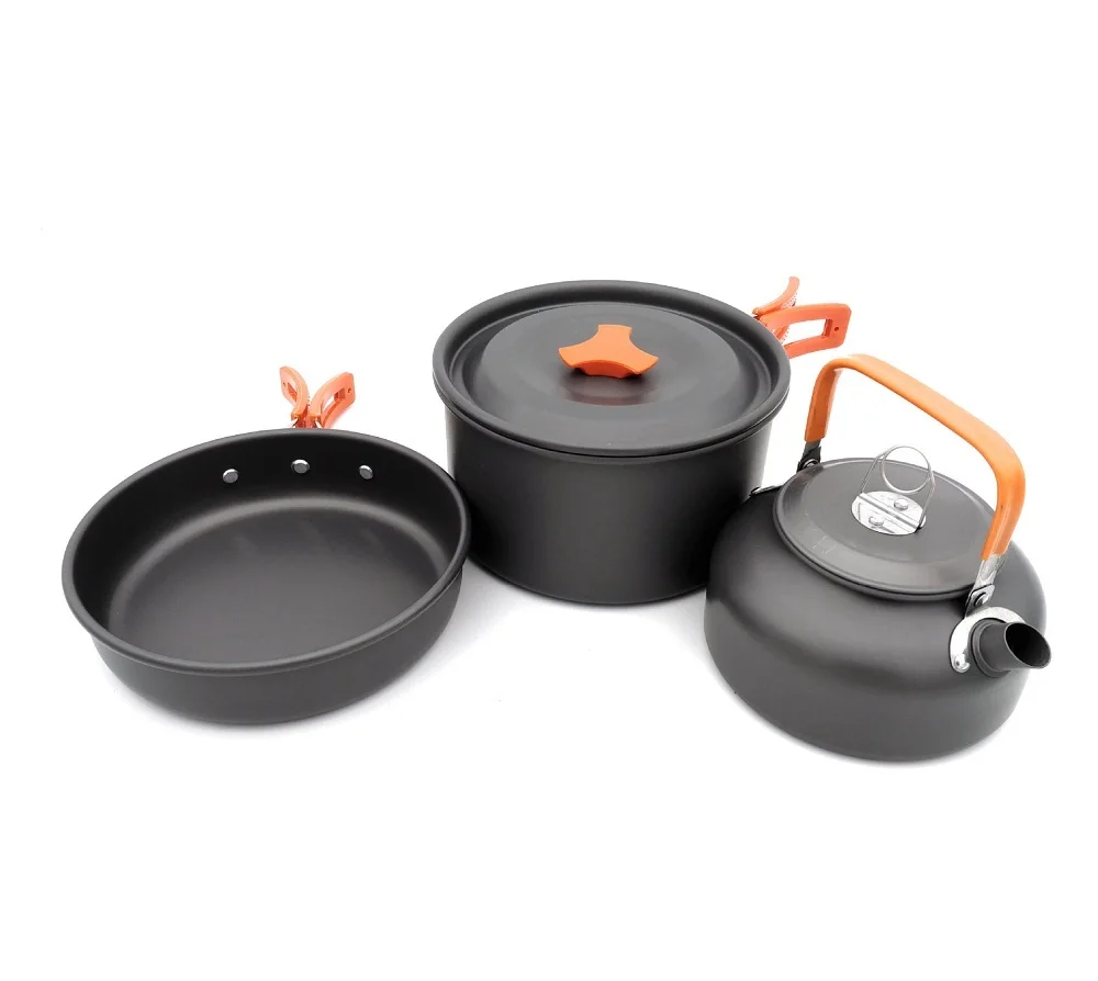 

3Pcs/Set Outdoor Camping Takebleware Portable Hiking Picnic Teapot Pot Set Cookware Mess Kit Cookware Set
