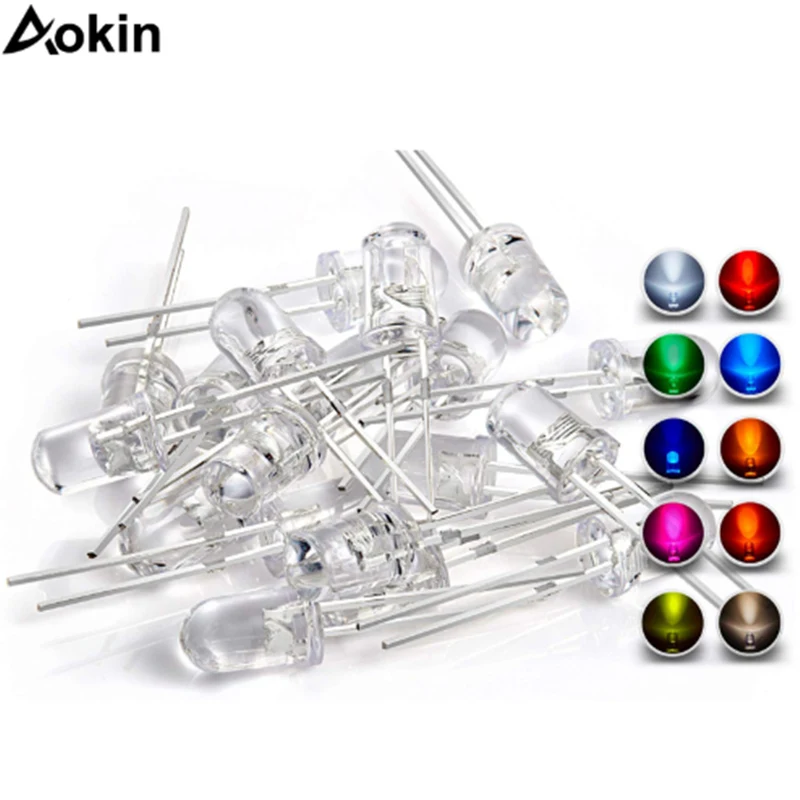 Aokin 3 мм диод DIY Kit белый желтый красный синий зеленый круглый прозрачный топ