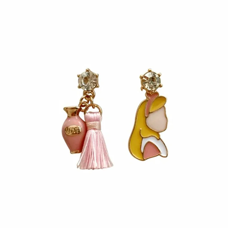 

Cartoon fairy tale delicate girl asymmetric small tassel fashionable girl studs earrings