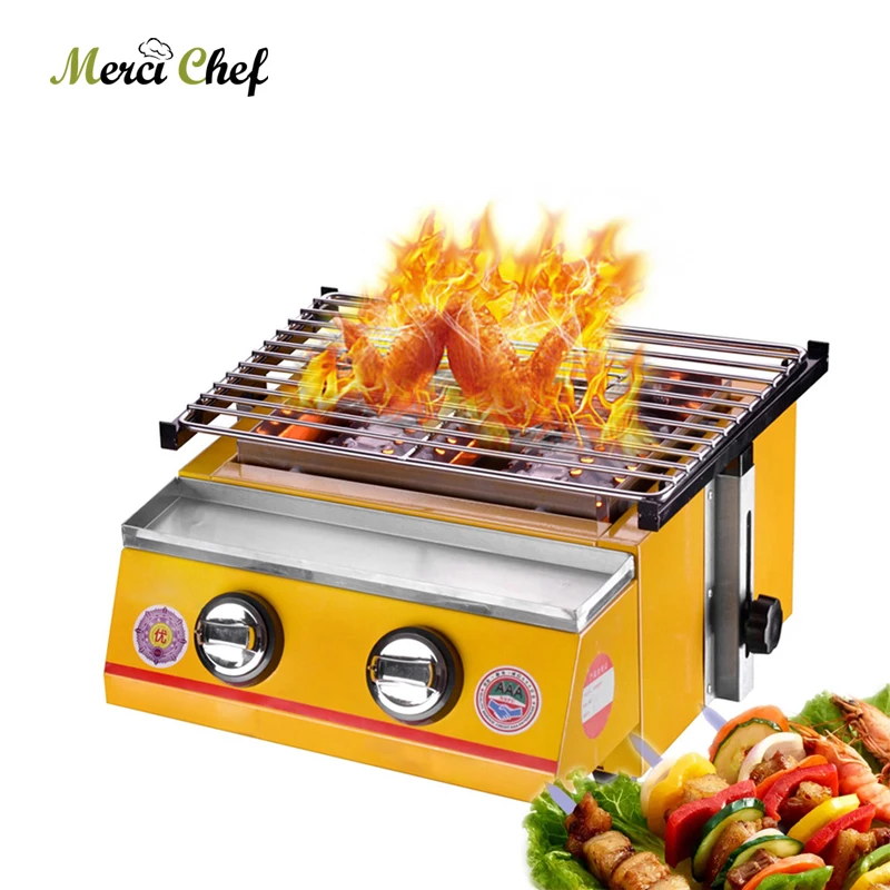 

Gas BBQ Grill 3 Burners Barbecue Stove Adjustable Height Smokeless Outdoor Garden Picnic