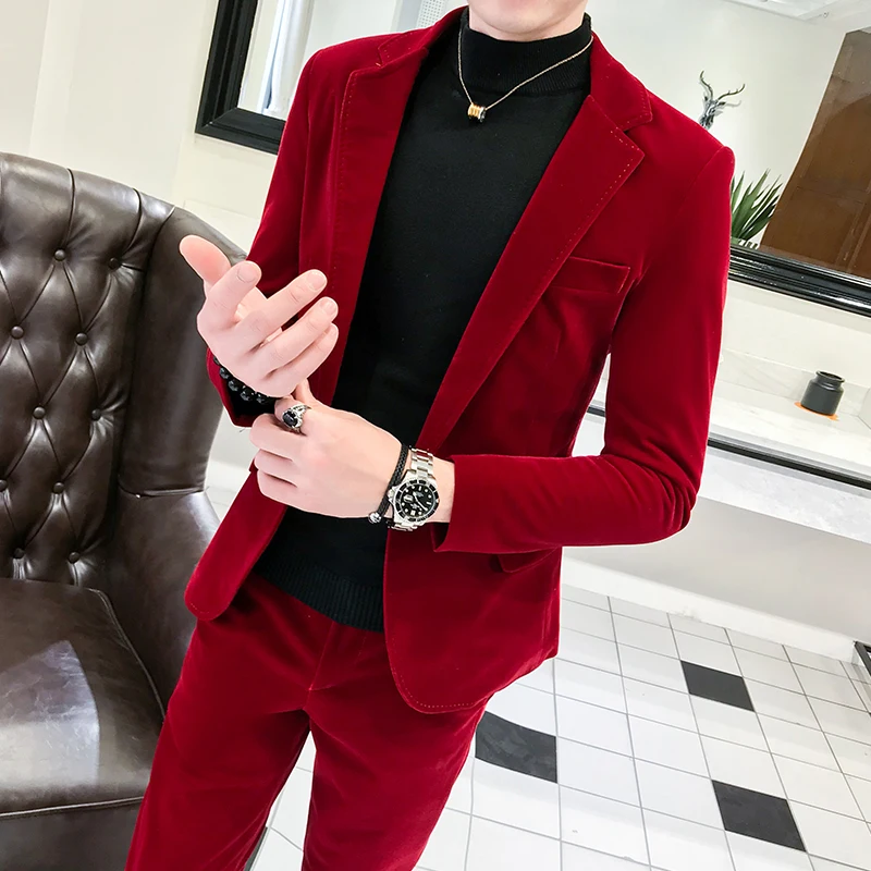 Elegant Wine Red Suits Mens Velvet Luxury Suits For Mens Groom Wedding  Velour Suits Gentlemen Dress 2 Pcs Flannel Green Burgundy - Suits -  AliExpress