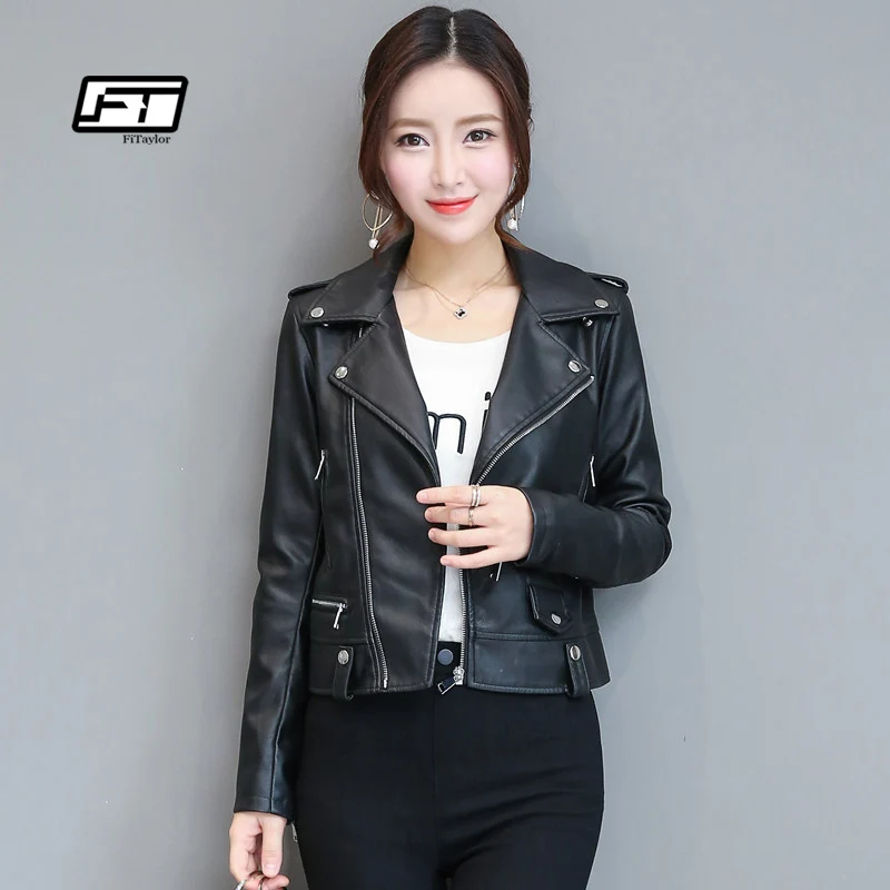 Fitaylor Autumn Leather font b Jacket b font font b Women b font Casual Long Sleeve