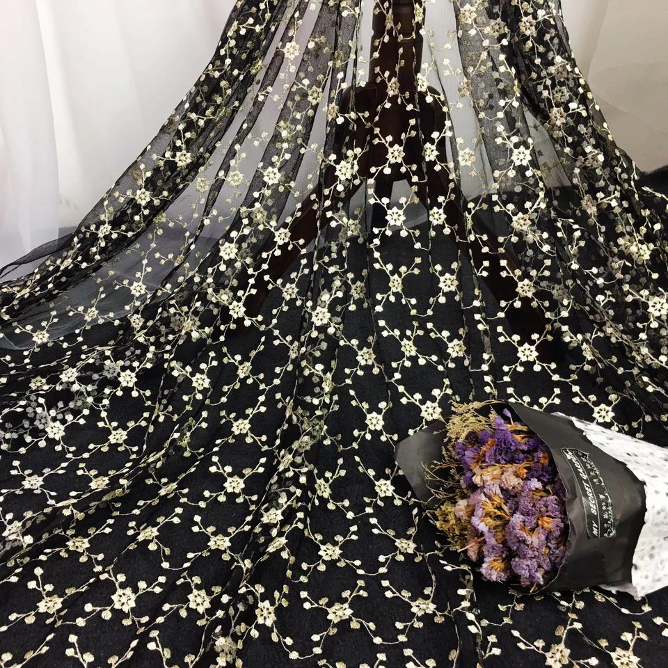 

5Yards High Quality African Tulle French Fabric Water Soluble Fabrics Golden Net Embroidery Fabrics African Cord Lace Fabric