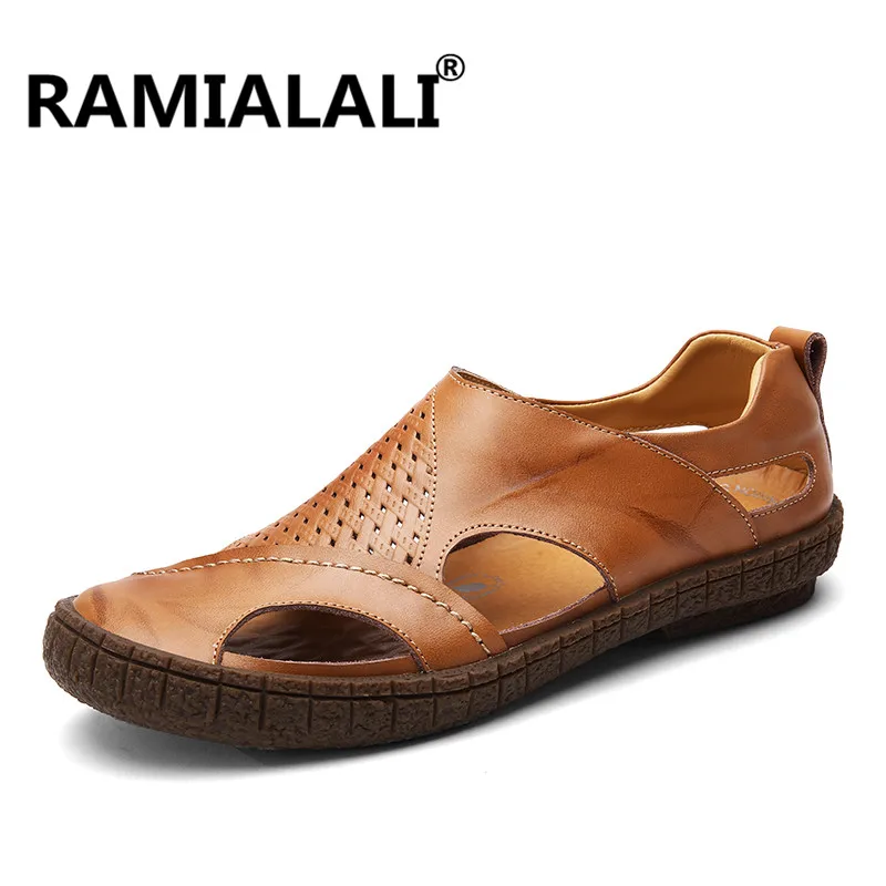 

Ramialali Men's Outdoor Beach Sandals Summer Breathable Comfortable Designer Shoes Sandalias Soft Cowhide Walking Slipper