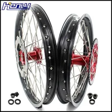 21/18" Motorcycle Rim Complete Spoked Wheels Set For HONDA XR400R 1996-2004 XR600R 1991-2000 Red Sprocket Rims