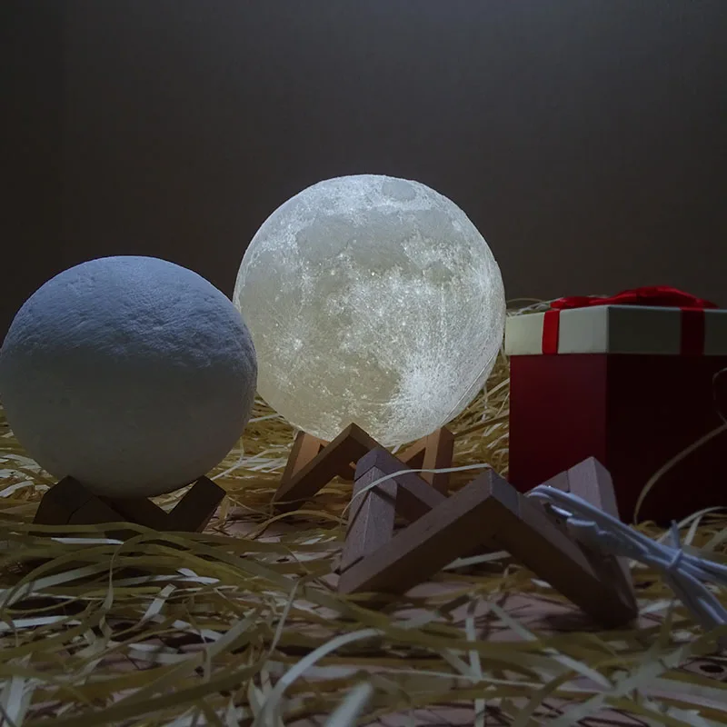 cheap Rechargeable 3D Print Moon Lamp 2 Color Change Switch Bedroom Bookcase Night Light LKS99