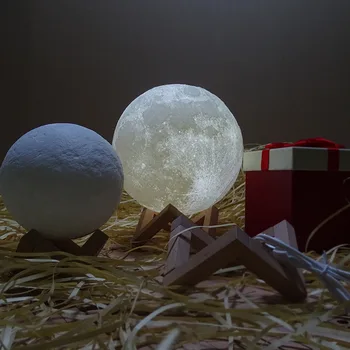 

Rechargeable 3D Print Moon Lamp 2 Color Change Switch Bedroom Bookcase Night Light LKS99
