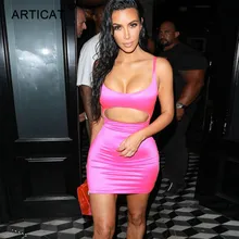 Articat Kardashian Sexy Hollow Out Party Dress Women V Neck Sleeveless Bodycon Bandage Dress Pink Mini