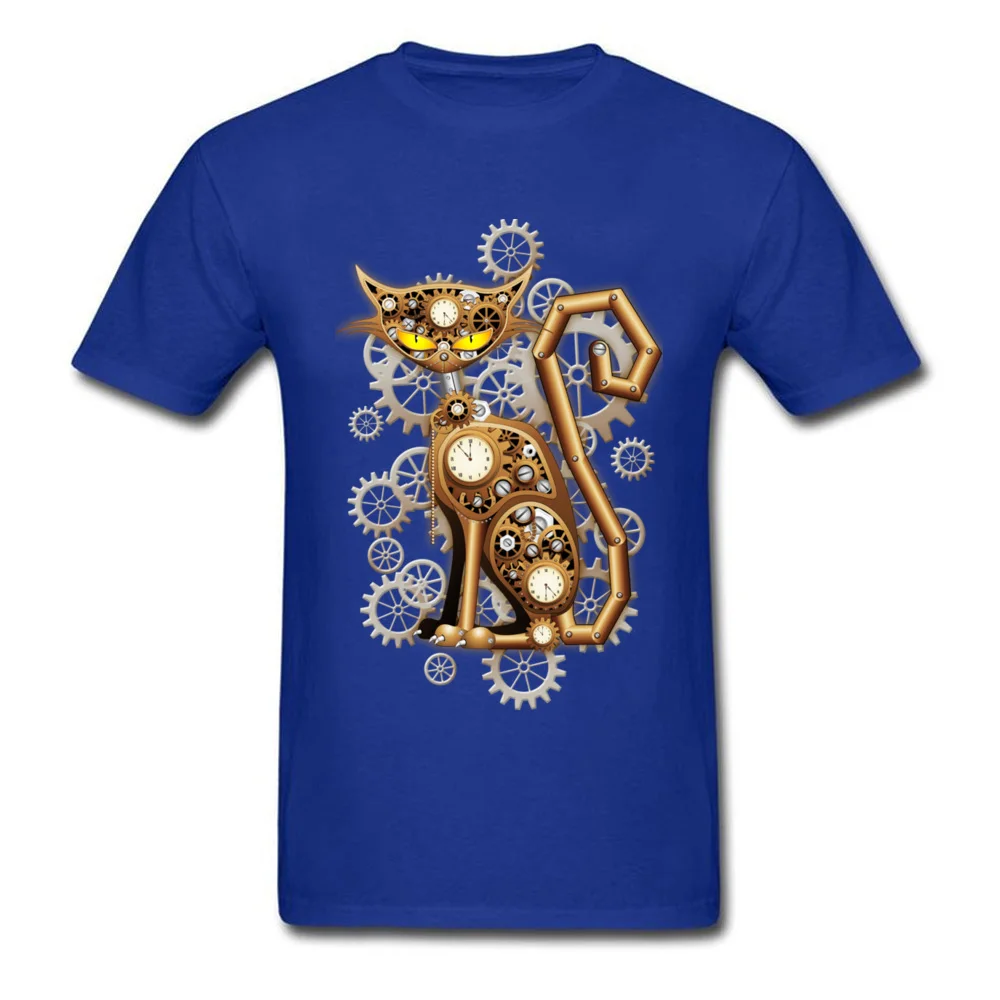 Family Steampunk Cat Vintage Copper Toy Tops T Shirt for Men Oversized Mother Day Round Neck Cotton Fabric T Shirts Tee-Shirts Steampunk Cat Vintage Copper Toy blue