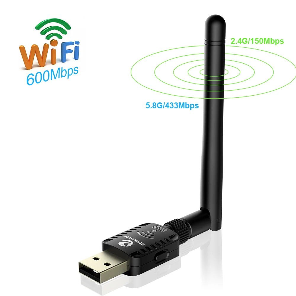 Zoweetek мини беспроводной Wifi адаптер 600 Мбит/с 802.11ac двухдиапазонный 2,4G/5G 2dBi антенна USB Сеть Ethernet приемник для ПК телефонов