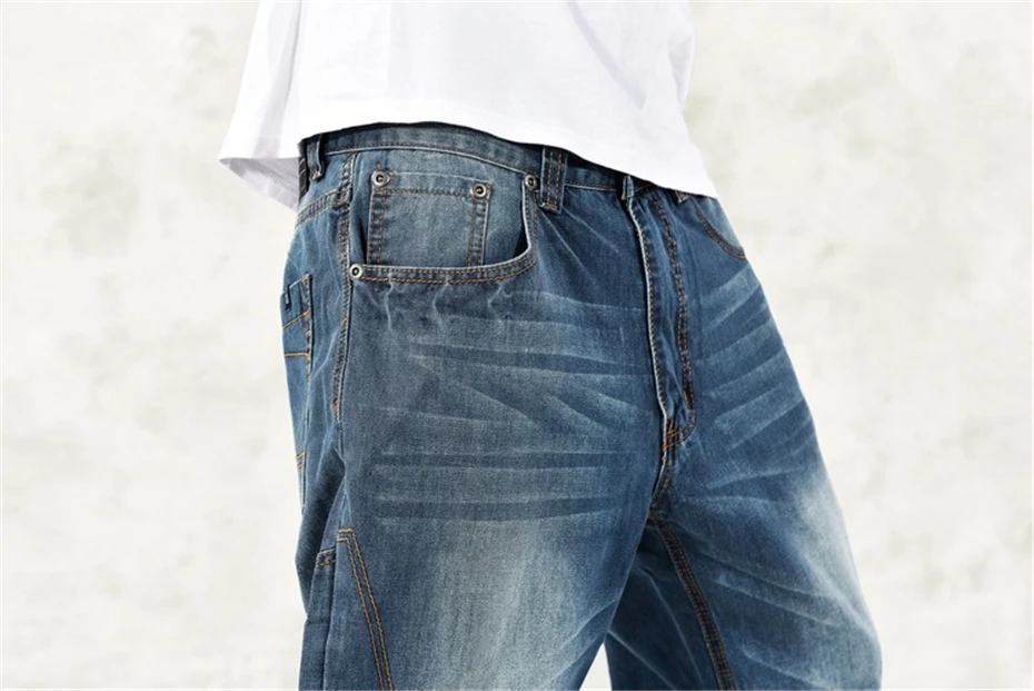 Мешковатые джинсы, мужские джинсовые штаны, свободные уличные джинсы, хип-хоп, повседневные штаны для скейтборда для мужчин размера плюс, синие брюки S95