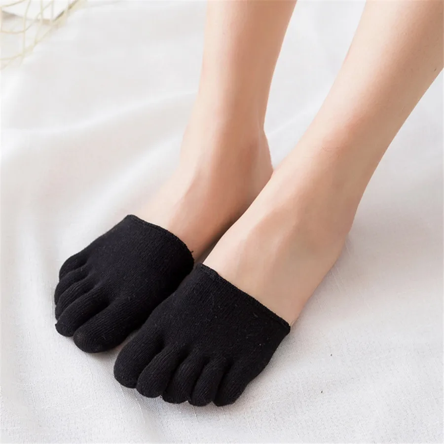 Для женщин следы нескользящие носок половина сцепление каблук девушка пять пальцев носок Для женщин вне половина стелс calze Смешанный Хлопок Размеры