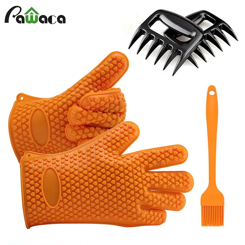 BBQ 5 pcs tools set Oven Insulated Silicone Gloves*2 Bear Barbecue Meat