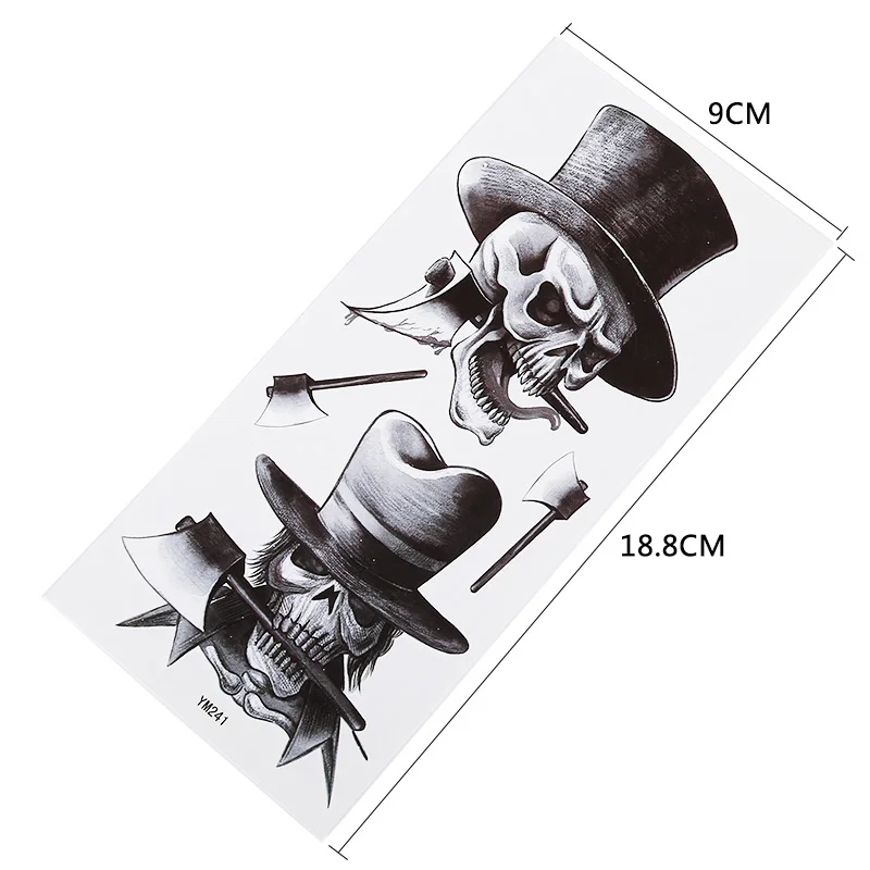 Готический Череп водостойкие наклейки для татуировки Мужские Классные очаровательные наклейки на руку с цветами вечерние наклейки на грудь