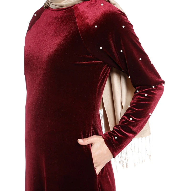 Модное бархатное мусульманское длинное платье для девочки abaya женская исламская одежда для хиджаба турецкие бусы свободная одежда одеяние мусульмане платья Vestido
