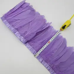 Светло-фиолетовый украшение из гусиных перьев 10 метров окрашенные настоящий гусиное перо ленты с бахромой для платье юбка ткань ремень