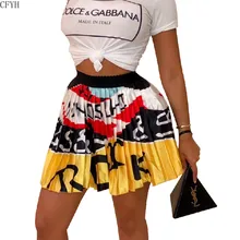 Новинка; летние женские плиссированные мини-юбки выше колена в винтажном стиле с буквенным принтом; модная юбка в стиле ретро; Размер 2XL