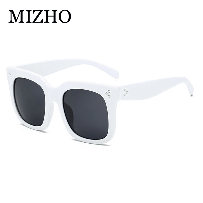 MIZHO Retro Quality Sunglass Lady Oversized Flat Top Eyewear Gradient UV400 Lunette Luxury Brand Sunglasses Women Mirror Rivet