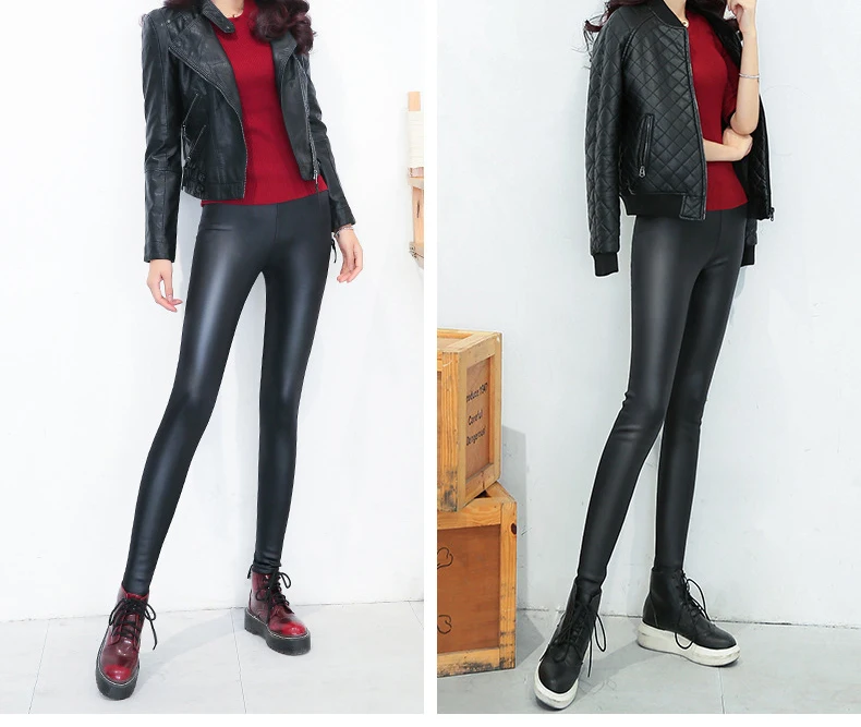 Gothic Thick Velvet Faux Leather Leggings-4