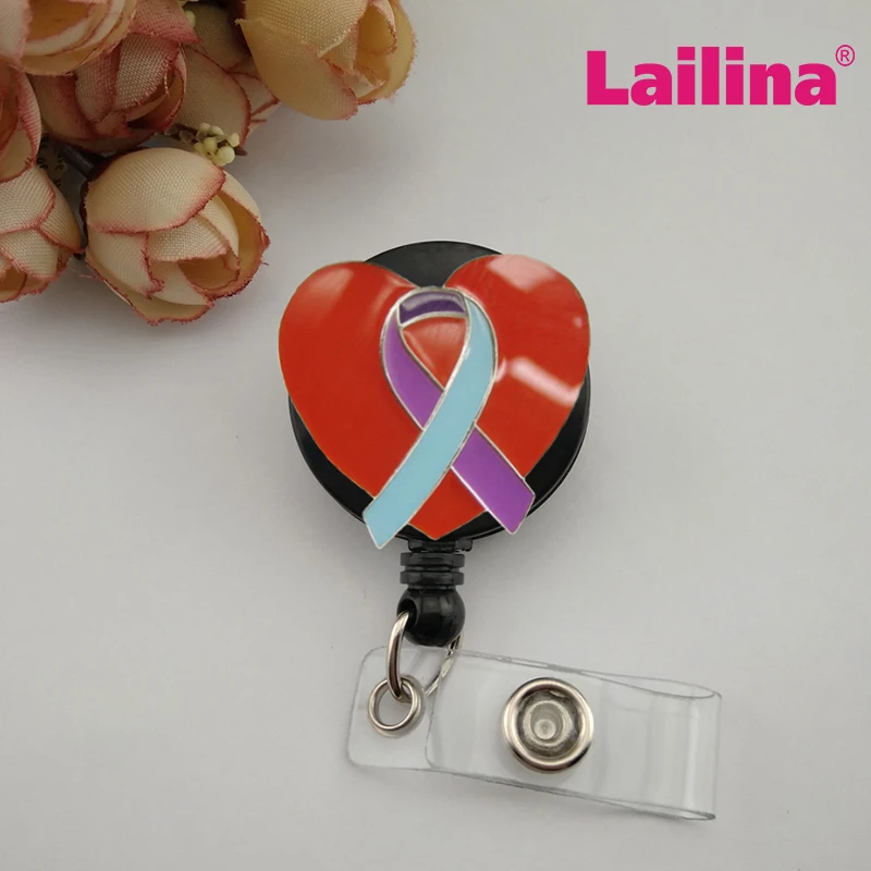 20pcs/lot Nurse ID Badge Holder Reels Enamel Ribbon Red Heart Shape