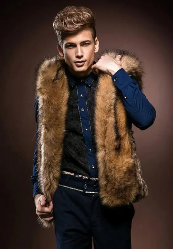 mens gilet with fur