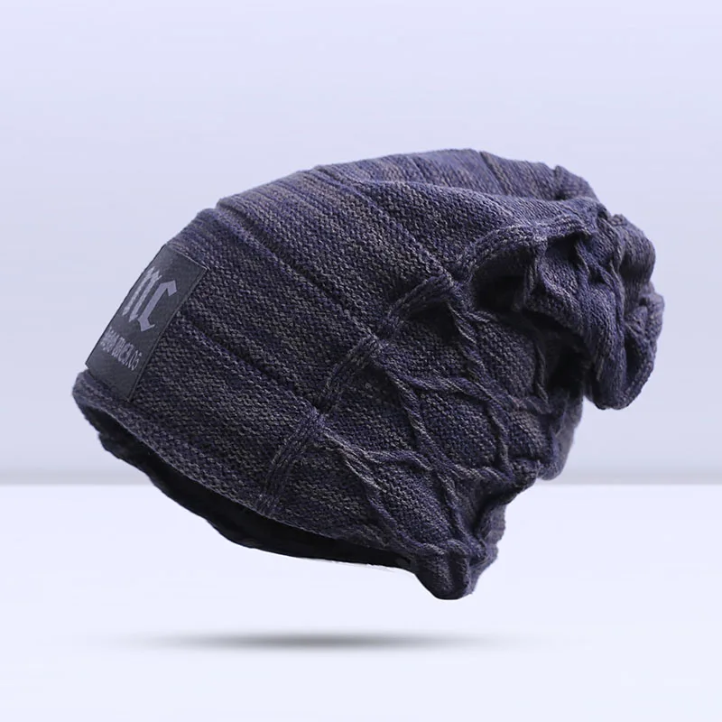 B Navy big size Стильные шапочки Skullies, зимняя мужская шапка, Толстая теплая зимняя мужская шапка, толстая шапка s Beanies, Зимняя мужская шапка toucas gorros - Цвет: B Navy big size