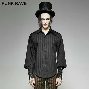 

PUNK RAVE Men Gothic Fashion Novelty Striped Blouse Steampunk Black Blue Long Sleeve Vintage Palace Style Tops Shirt