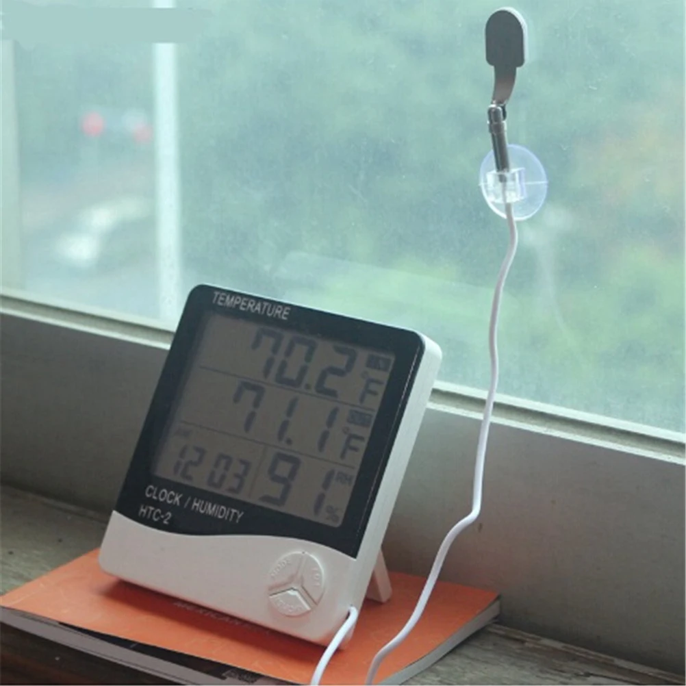 1Set Digital LCD Thermometer Hygrometer Electronic Temperature Humidity Meter Weather Station Indoor Outdoor Tester Alarm Clock