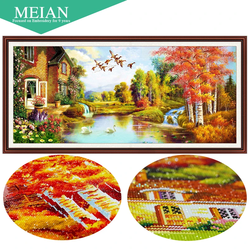 

Meian 5D DIY Diamond Painting Full Round Diamond Drill Living Room Cross Stitch Diamond Embroidered Decoration Accessories