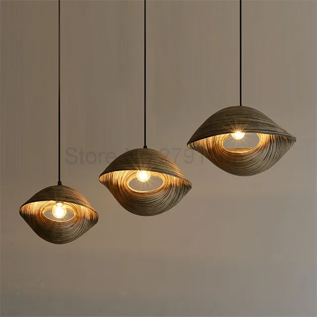 bamboo weaving seashell style pendant lamp restaurant parlor hanging