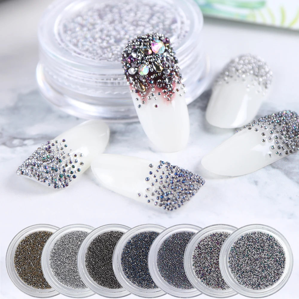 

1 Box Caviar Beads 3D Nail Art Decoration Crystal Micro Rhinestones Small Round Silver Flame Stones DIY Manicure Decor JI956