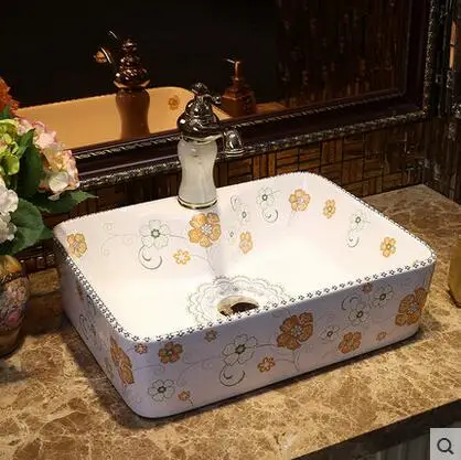 

European art stage basin rectangle ceramic lavatory household retro basin American on the sink