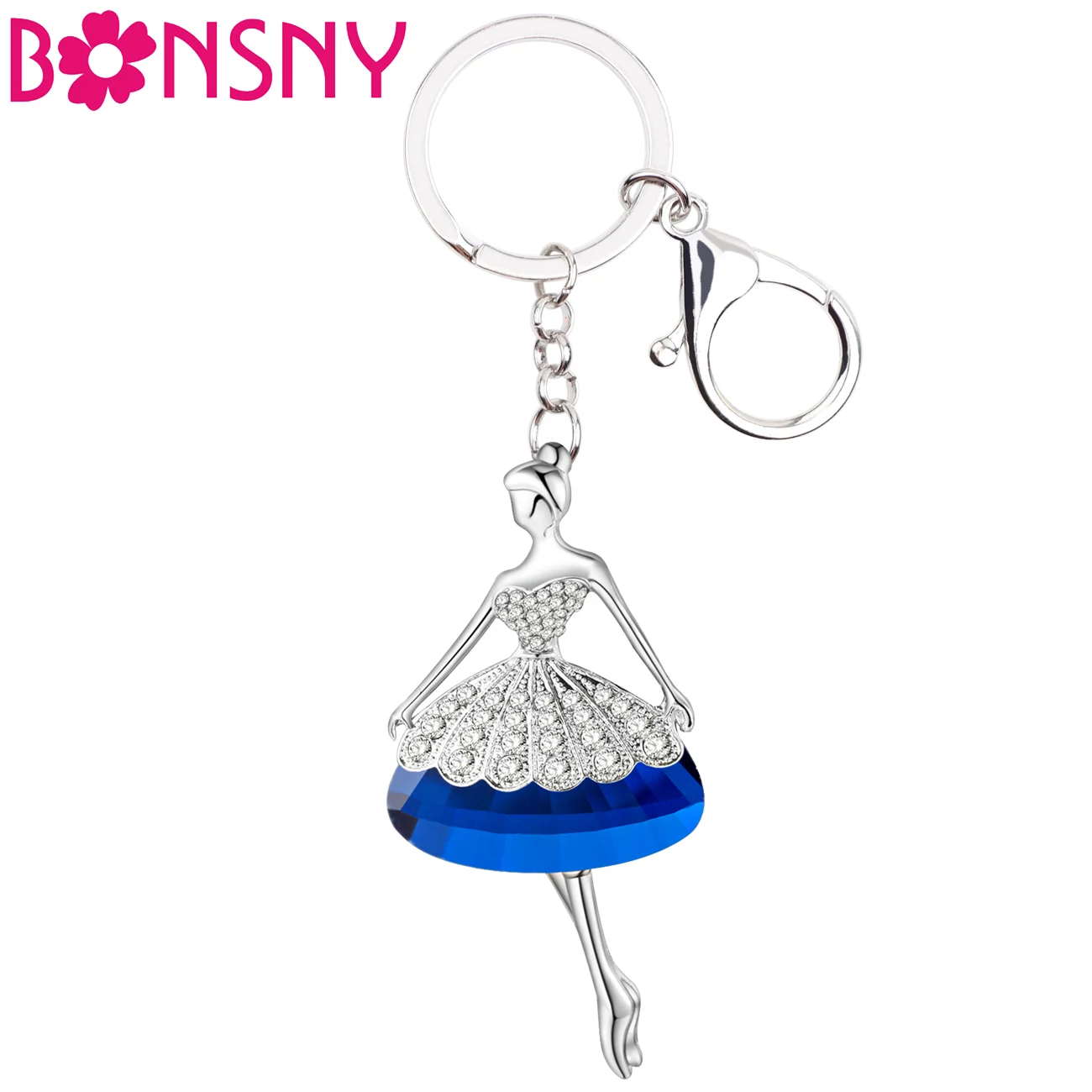 

Bonsny Ballet Dancer Girl Key Chain Key Ring Handbag Decoration Bag Charm Alloy Rhinestone Keychain Fashion Jewelry For Women