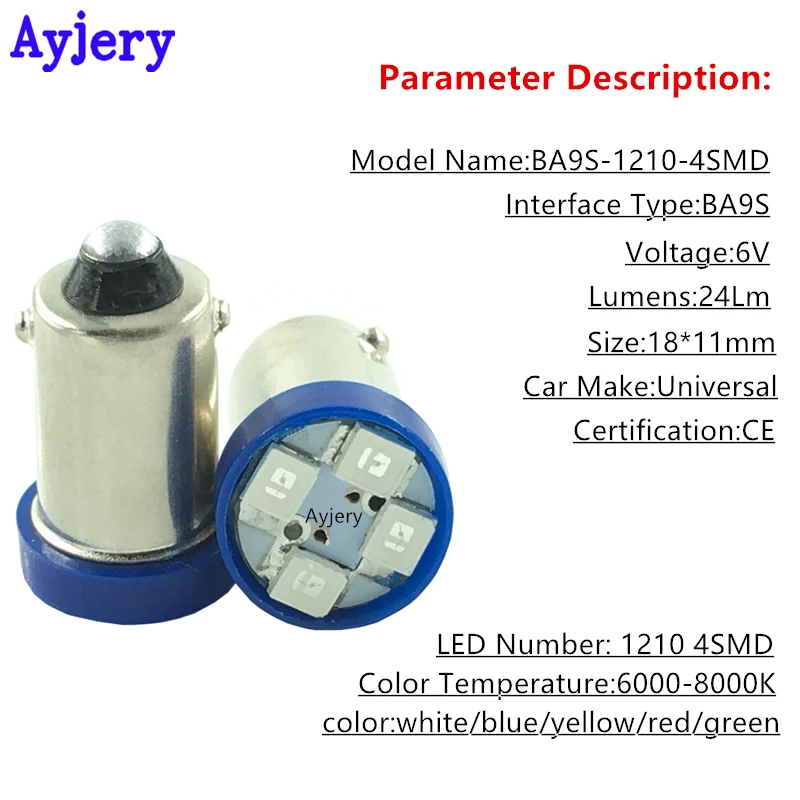 AYJERY 6V 6 3 V 20 шт. BA9S T4W T11 1210 4 SMD светодиодный светильник лампы белого и синего цвета