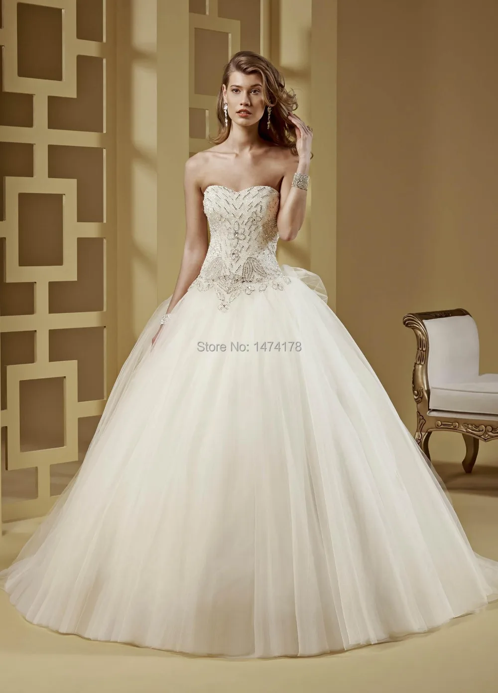 Extravagant Crystals Beaded Princess Style Fluffy Ball Gown