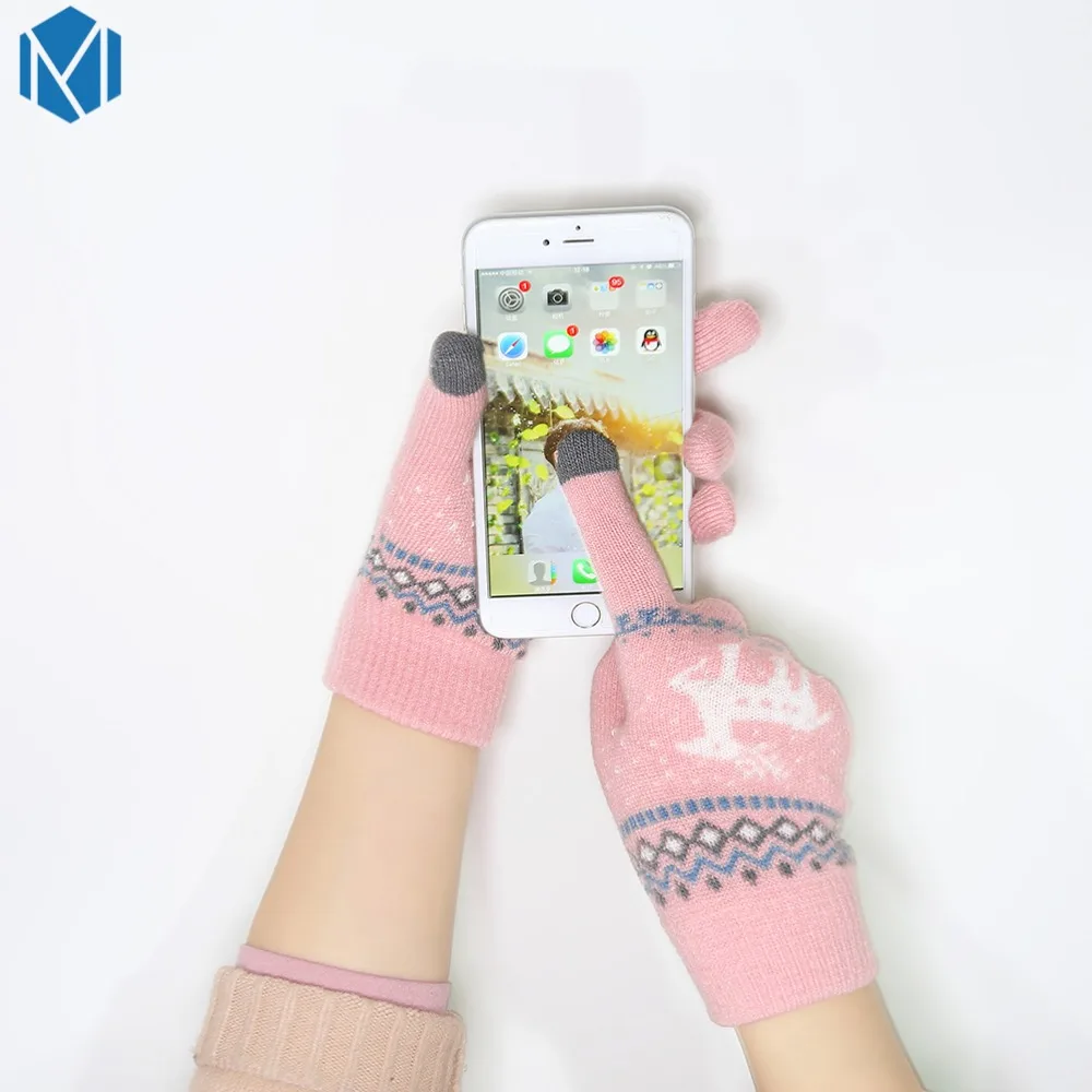 

2019 New Women Winter Stretch Knitted Wrist Full Finger Gloves Warm Thick Crochet Phone Gloves For Girls Gloves Christmas Gift