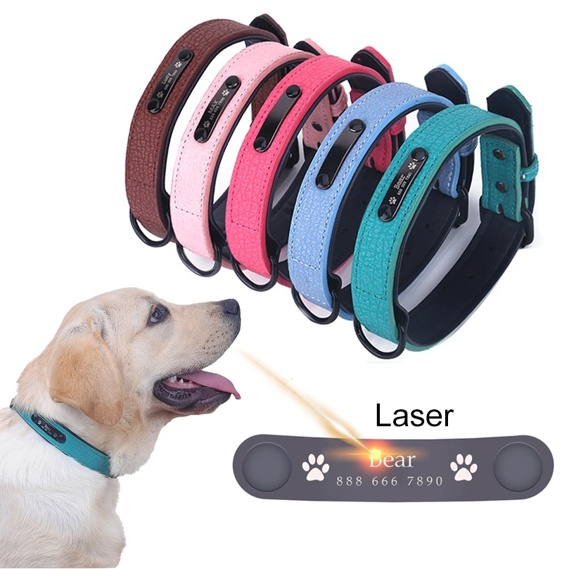 

Personalized Custom Dog Collars Leather Dog Collar Engraved Name ID Tags For Small Medium Large Dogs Anti-Lost