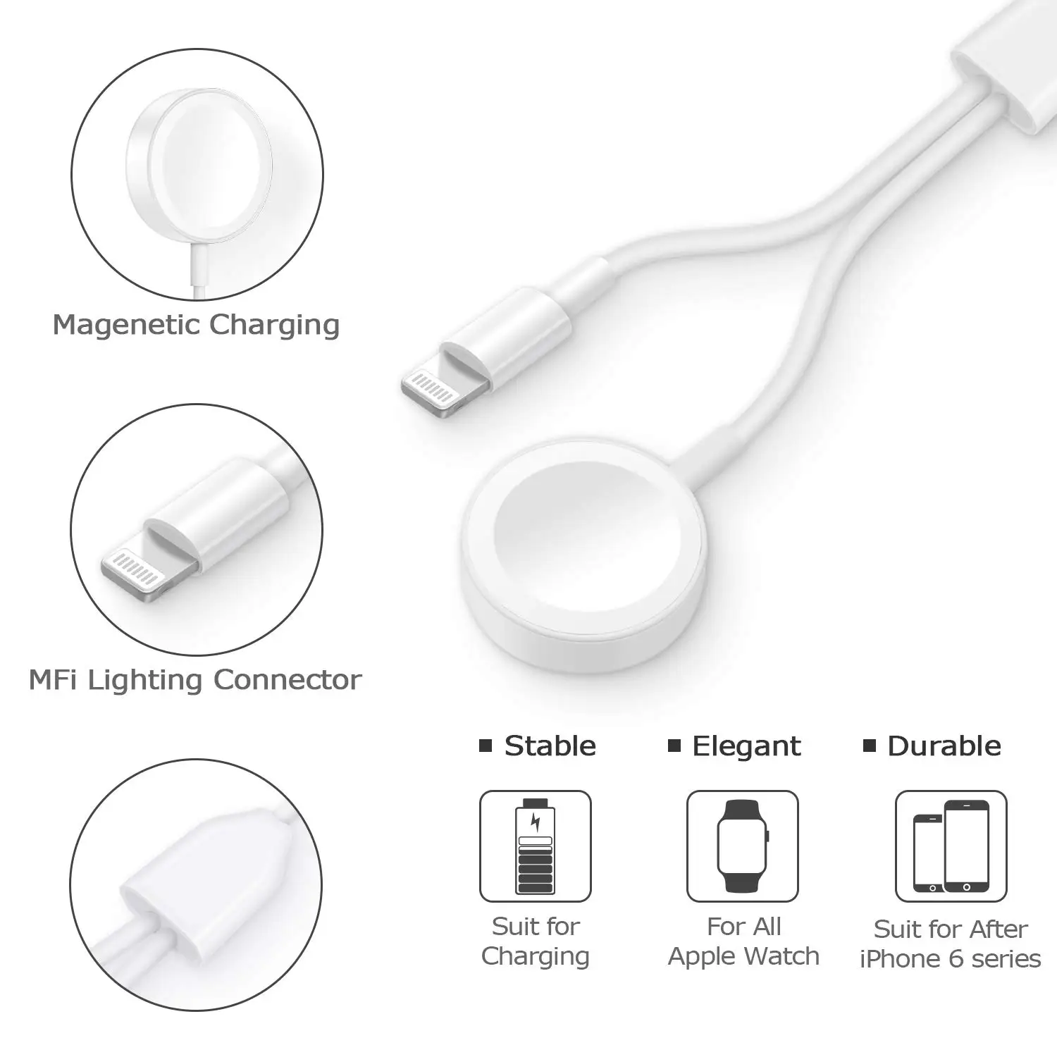 Fanshu 2 в 1 Портативный Сертифицированный MFi Магнитный кабель для зарядки Зарядное устройство для наручных часов Apple Watch 4/3/2/1 iphonexr/XS Max/X/8/8 Plus/7 Plus