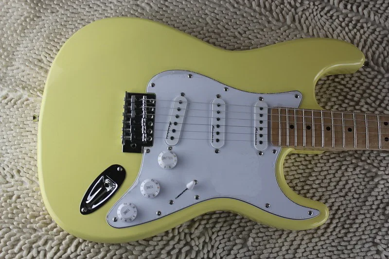 

High Quality free shipping ST Cream colored Electric Guitar maple fretboard white pickguard reversed headstock 212