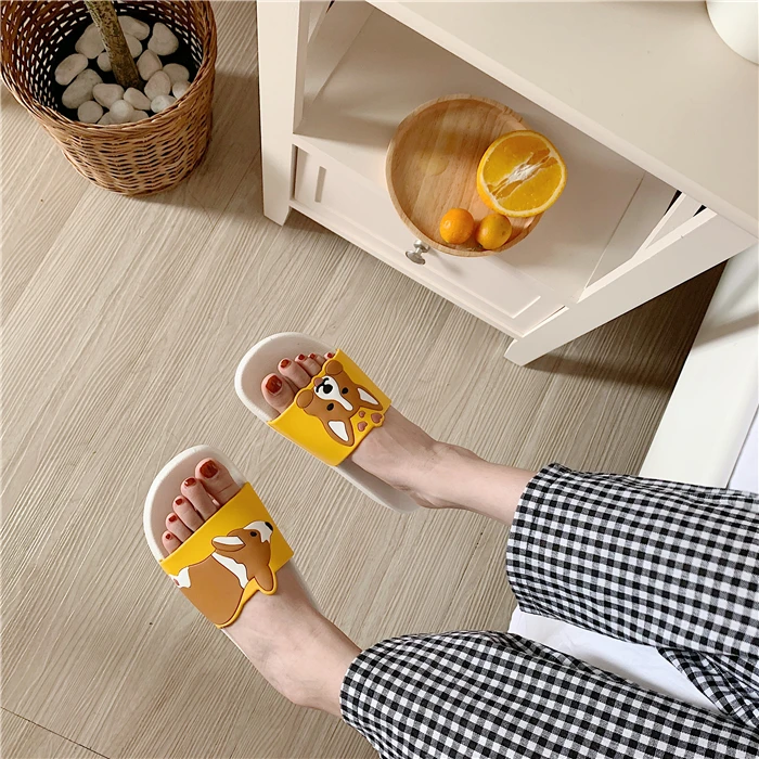 Summer Cartoon Women Shoes Kawaii Dog Animal Slippers Comfort Rubber Sliders Outside Indoor Sandals Cute Students Slip On Female