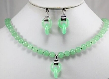 

78 beautiful natural light green jade necklace pendant earrings set AAA