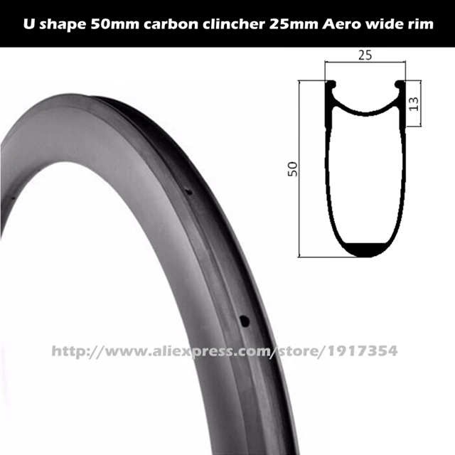 Cheap 700C U shape 50mm carbon clincher 25mm Aero wide rim, carbon clincher with basalt brake surface for bike wheelset for cheap