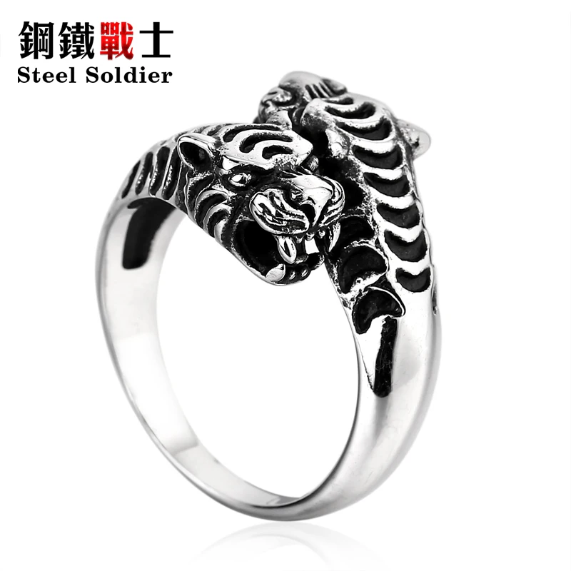 Мужское винтажное Открытое кольцо из нержавеющей стали с тигром|open ring|ring vintagering