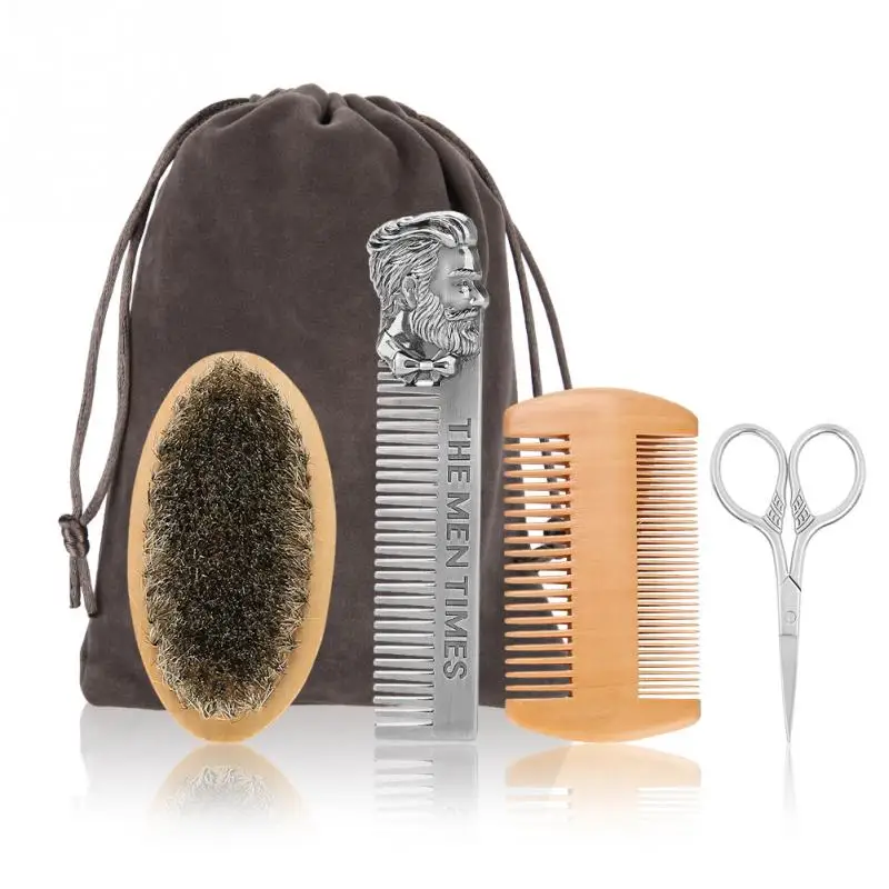 

Beard Brush Set Double-sided Styling Comb Scissor Repair Modeling Cleaning Care Kit