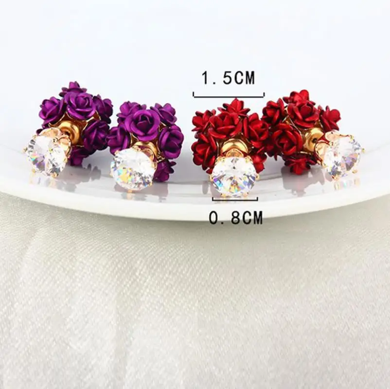 Shellhard Crystal Earring Femme Brincos Elegant Womens Double Sided Rose Flower Stud Earrings Fashion Jewelry Gift