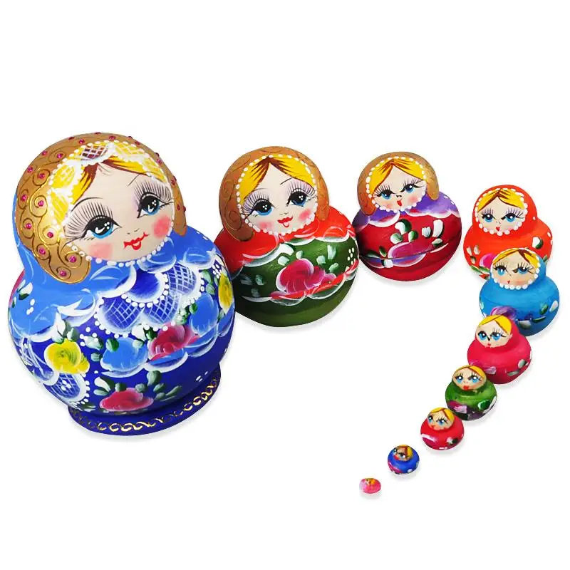 Dewel 10 pcs Beautiful Traditional Wooden Russian Nesting Doll Toy