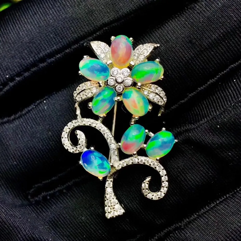 

Opal brooch Free shipping Natural real Opal 925 sterling silver brooch 4*6mm 8pcs gemstone
